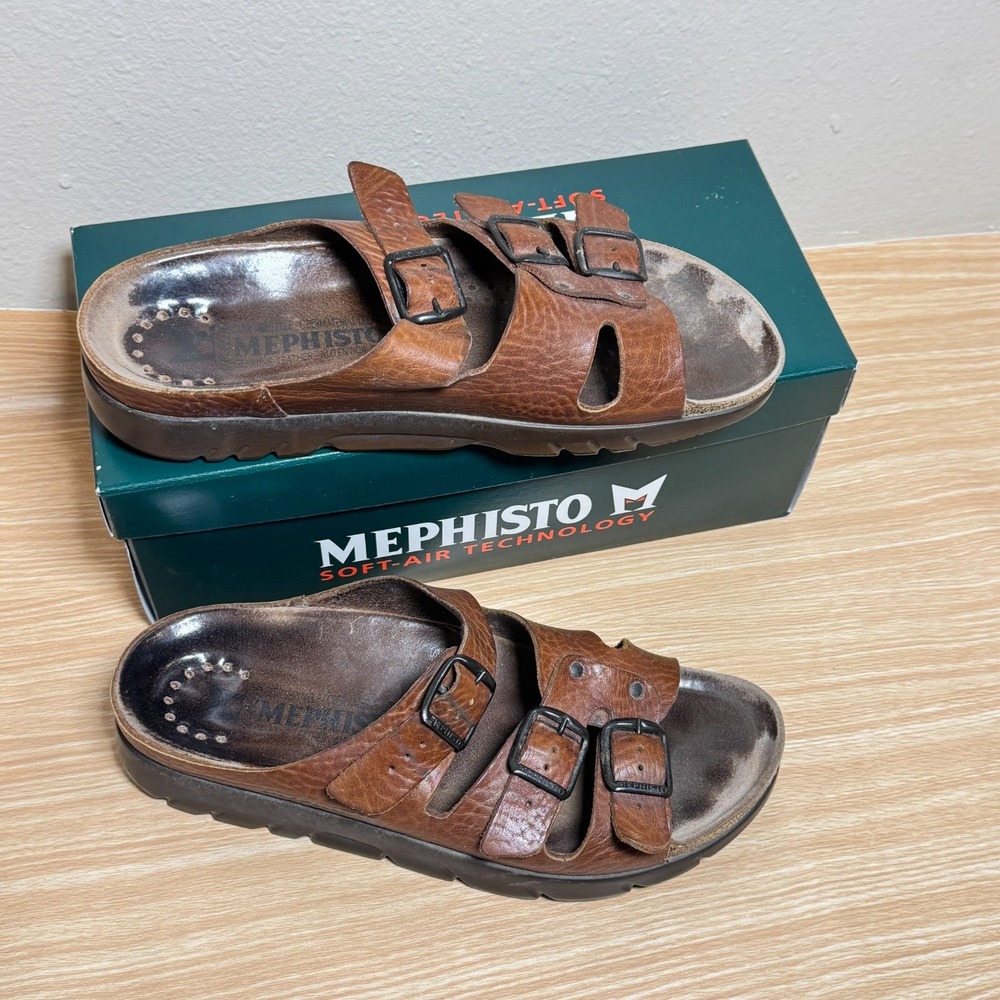 Mephisto Zach Fit 4442 Sandals Mens US 9 Desert Buffalo Leather Adjustable Slide